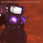 a robot with a purple light coming out of it and the words stbb uttv grinders tired below it