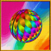 a rainbow colored ball with a checkered frame surrounding it