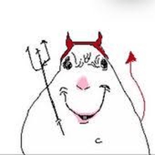 a drawing of a devil with horns and a trident on a white background .