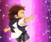 a cartoon character with a purple background and a g on his face