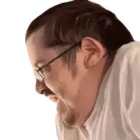 a man wearing glasses and a white shirt is making a face