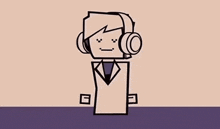 a cartoon drawing of a person holding a pair of scissors in their mouth .