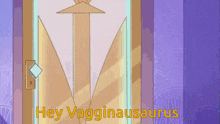 a cartoon drawing of a door that says hey vagginsaurus