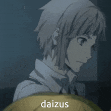 a close up of a person 's face with the word daizus on it