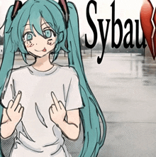 a drawing of a girl giving the middle finger with sybauk written on the bottom