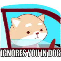 a cartoon dog is driving a car with the words ignores you in dog below it