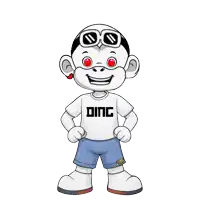 a cartoon character is wearing a shirt that says ding on it