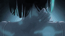 a drawing of a person holding their neck