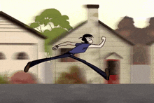 a cartoon drawing of a man jumping in the air