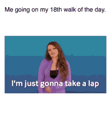 a woman in a purple jacket is giving the middle finger and says i 'm just gonna take a lap .