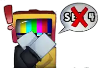 a cartoon drawing of a tv with a speech bubble that says " sex 4 "