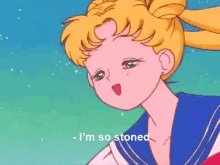 a cartoon of a girl with the words i 'm so stoned below her