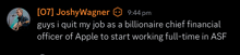 a screenshot of a message from josh wagner