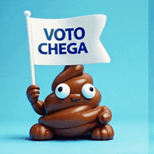 a cartoon poop is holding a flag that says voto chega