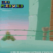 a poster for super mario world shows a cartoon character