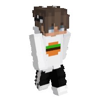 a boy in a minecraft skin with a hamburger on his hoodie
