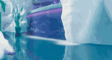 a painting of a swimming pool with ice walls and a purple bar