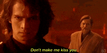 anakin skywalker and obi wan kenobi are standing next to each other in a scene from star wars .