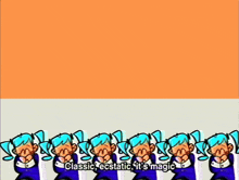 a bunch of cartoon characters are standing in a row with the words classic ecstatic it 's magic