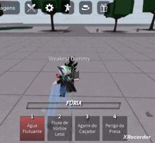a screenshot of a video game with weakest dummy in the corner