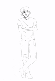 a drawing of a man standing with his arms crossed .