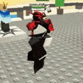 a cartoon character is standing on a tiled floor in a room .