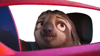 a cartoon sloth is sitting in a red car