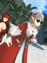 a girl in a red dress has the letter a on her arm