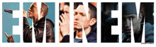 a collage of eminem 's faces is displayed on a white background