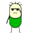 a cartoon character wearing sunglasses and a green shirt is standing in front of a white background .