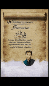 a picture of a man on a scroll that says wa'alaikumssalam