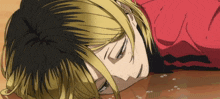a drawing of a person laying on the floor with a red shirt on