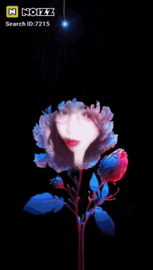 a woman 's face is surrounded by blue and red flowers in a noizz search