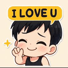 a sticker of a boy with a speech bubble that says i love u
