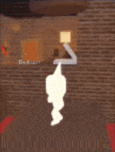 a white rabbit is standing in front of a brick wall .