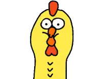 a cartoon of a yellow chicken with a red beak