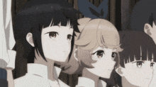 a group of anime girls looking at something