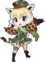 a cartoon drawing of a girl dressed as a giraffe in a camouflage outfit
