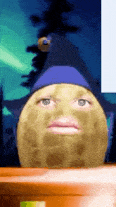 a peanut with a mask on its face and a hat on .
