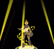 a cartoon character with a yellow ear and a black scarf