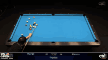 a pool table with a player named thorpe