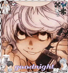 a picture of a girl with the words goodnight written on it