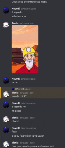 a screenshot of a chat with a cartoon character