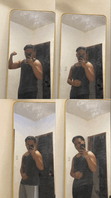 a man takes a selfie in front of a mirror