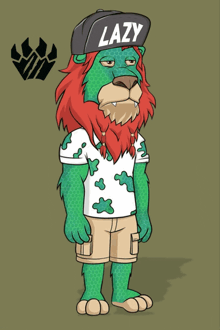 a cartoon drawing of a lion wearing a lazy hat