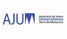 a blue and white logo that says ajum on it