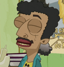 a cartoon of a man with a mickey mouse t-shirt on his chest