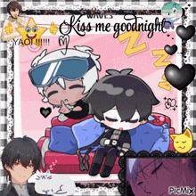 a collage of cartoon characters with the words kiss me goodnight