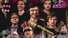 a group of men are posing for a picture with the words " good afternoon " written on the bottom