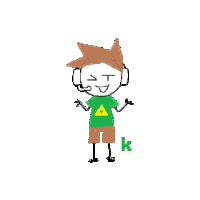 a drawing of a boy wearing headphones and a green shirt with a triangle on it .